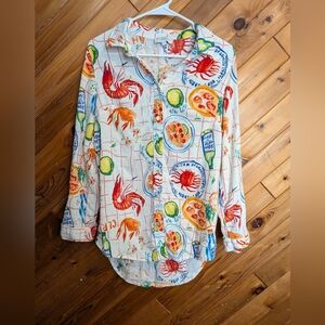 Calypso St. Barth Multicolor Seafood Print Shirt Size Large